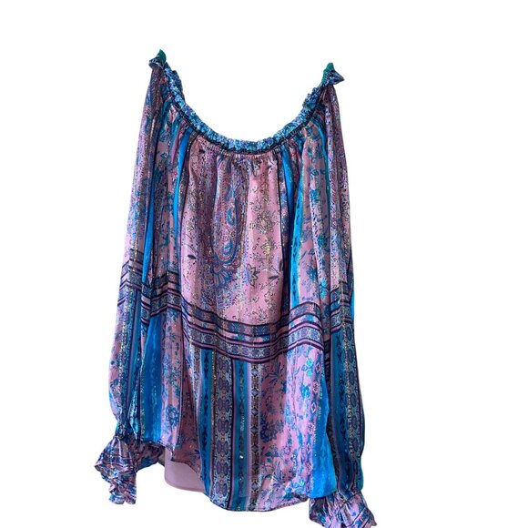 Hale Bob Womens Top Size XS Multicolor Floral Casual Off Shoulder Silk - Picture 2 of 12